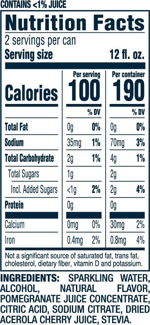 Vizzy Blueberry Pomegranate Nutritional Information 24oz