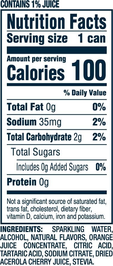 Nutrition Information for Pineapple Orange hard seltzer 12oz