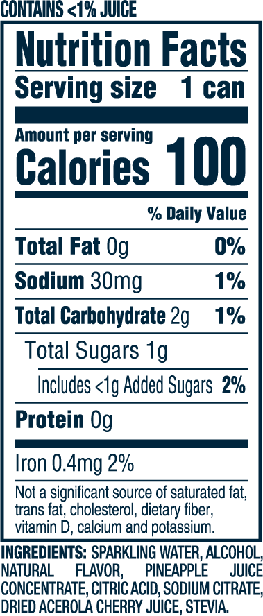 Nutrition Information for pineapple mango hard seltzer 12oz