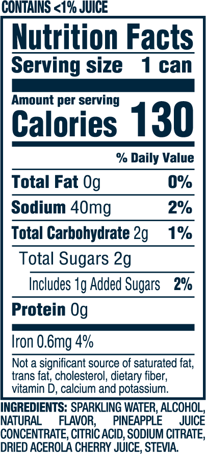 Nutrition Information for pineapple mango hard seltzer 16oz