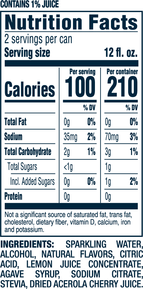 Nutrition Information for Raspberry Lemonade hard seltzer 24oz