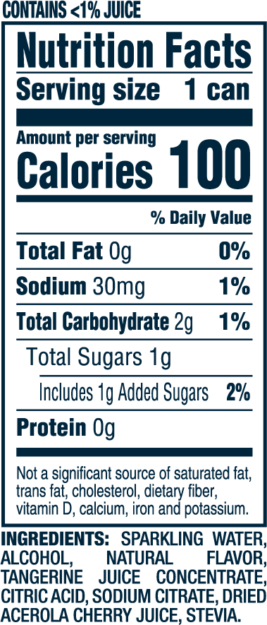 Nutrition Information for Raspberry Tangerine hard seltzer 12oz